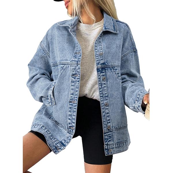 EVALESS Women's Denim Jackets Casual Long Sleeve Drop Shoulder Button Down Jean Jacket Coat With Pockets 2026 Womenswear Springtok Style SwimWeek