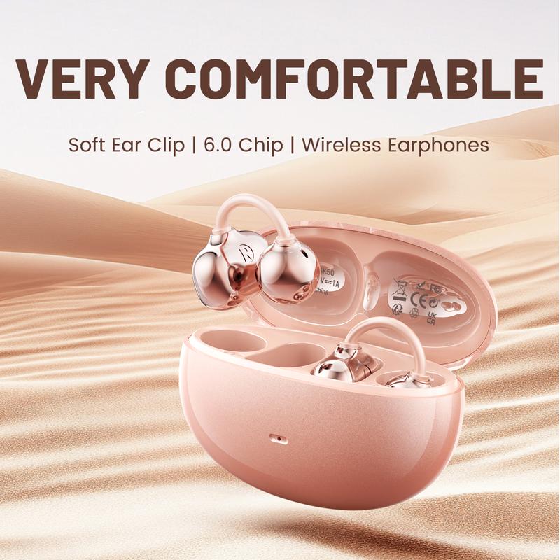 Open ear clip headphones, wireless Bluetooth 5.4 headphones, built-in microphone and ear hook, comfortable to wear, high fidelity sound quality playback time of 36 hours, perfect for women's decoration headphones sk 50 for sports and fitness tiktokshopspr