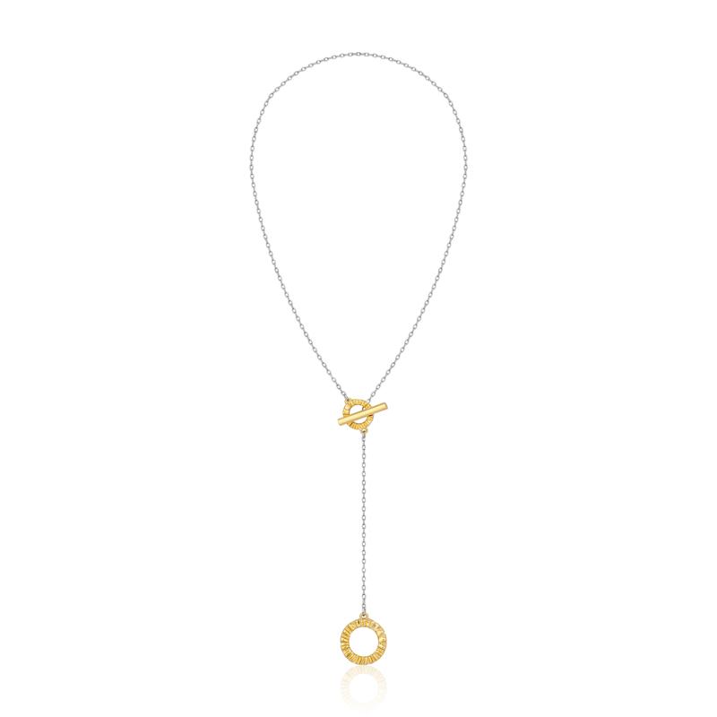 Aprilery Long Drop Necklace for Women, Geometric Circle Pendant with T Bar Toggle Design, Slim Chain with Elegant Vertical Dangle, Minimalist Statement Jewelry for Daily Wear, Office Outfits and Layered Styling