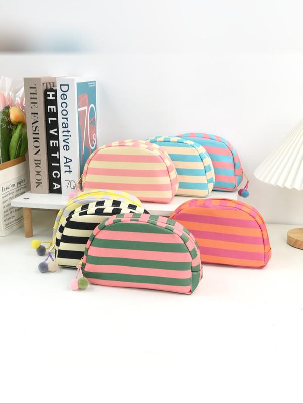Striped Half-Moon Makeup Bag, Simple Fashion Portable Travel Toiletry Bag, Casual Style Cosmetic Pouch with Zipper Closure, All-Season Makeup Organizer, Travel Cosmetic Bags, Cosmetics Organizer