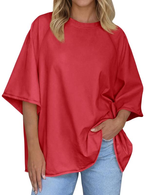 TANKANEO Women's Basic Lady Oversized Half-Sleeve Crew Neck T-Shirt, Loose Baggy Streetwear Top, Casual 1-Piece Summer Suit