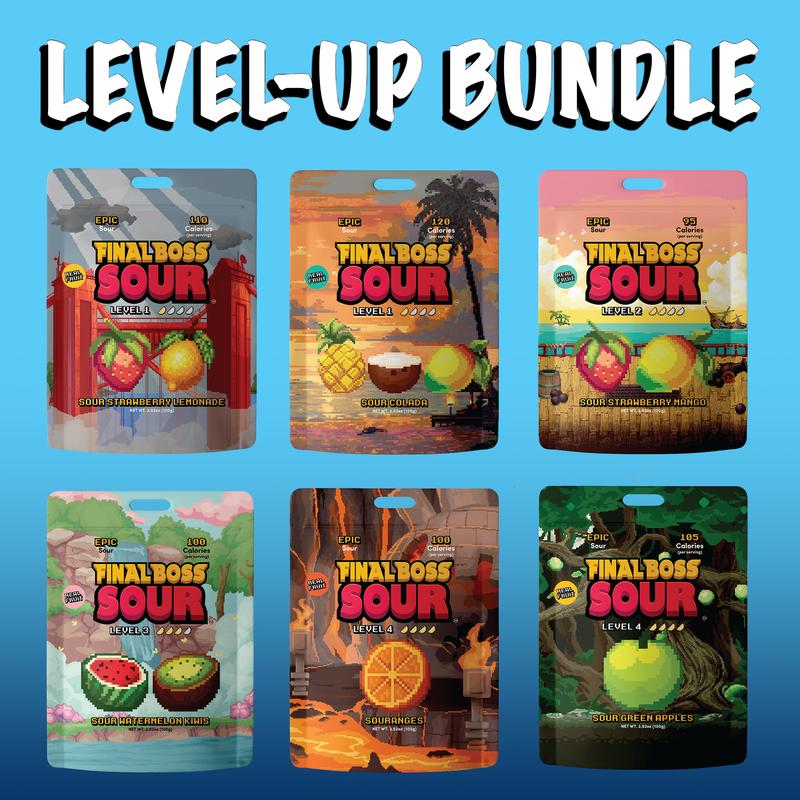 Final Boss Sour - Level-Up Bundle Variety Pack (6-Pack) | Real Dried Fruit | Fruit Snack Coconut Watermelon Peach Freezedried Mixed Berry Flavored Natural