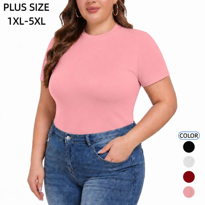 COOTRY Women's 【Plus Size】 Short Sleeve Shirts Crew Neck Slim Fitted Casual Basic Tops Summer Clothes 2026 Gift For Mother's Day