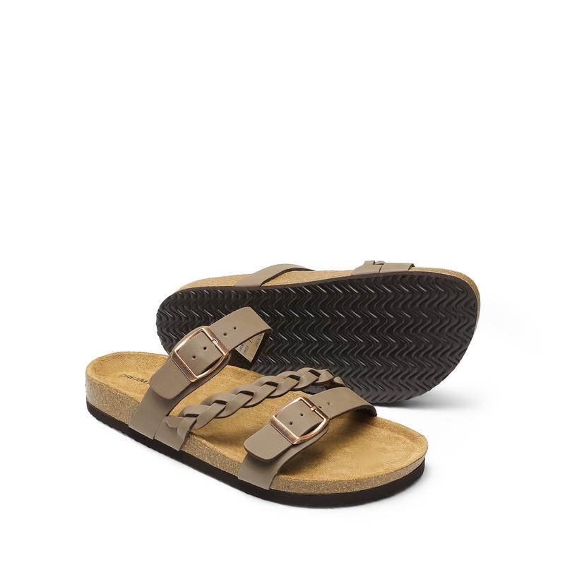 DREAM PAIRS Women's Slip-On Lightweight Sandals - Soft Cork Footbed, Arch Support, Adjustable Buckle, Braided Straps, Comfortable Walking Shoes for Women