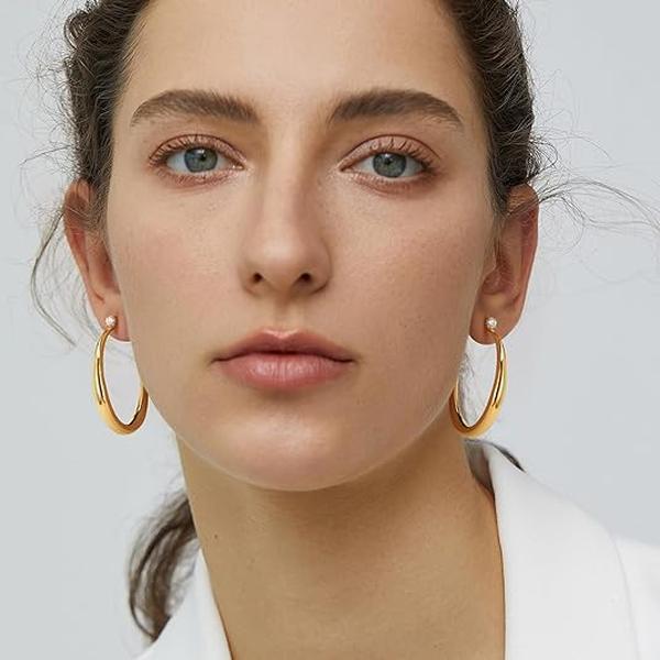 Earrings for Women, Native Big Earrings, Trendy 14K Gold Plated Large Open Hoops, Bold Statement Minimalist Big Gold Stud Hoops, Lightweight fashion ear jewelry, versatile daily outfit accessories to elevate your look