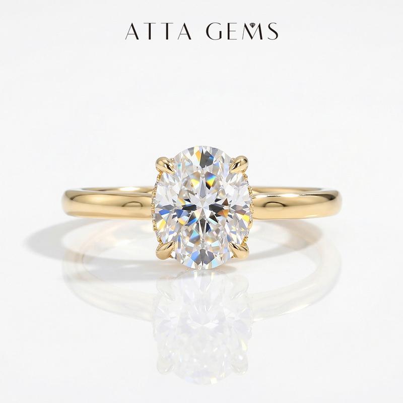 ATTAGEMS Classic Oval Cut 2CT D Color Lab-Created Moissanite Ring for Women 14K Gold Plated Copper Ring Engagement Wedding Anniversary Fine Jewelry Gift RU04, Engagement Rings, Single Stone