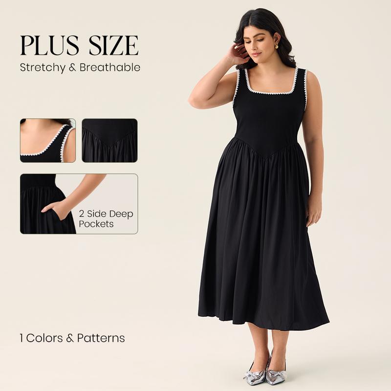 RITERA Plus Size Summer Dresses for Curvy Women Classic Square Collar Soft Elegant Dress Multi-scene Wear
