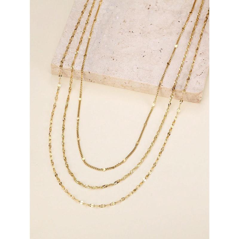 Unisex 3-Layer Non-Tarnish Stainless Steel Long Necklace - Geometric Water Ripple/Lipstick Design, Thin, Exquisite 1pc Fashion Jewelry with Engagement Pendant, Commuter Sweater Accessory (Non-Tarnish Jewelry)