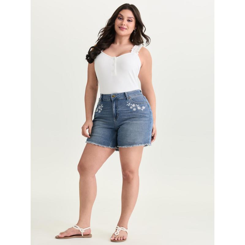BloomChic Embroidered Denim Shorts (Plus)