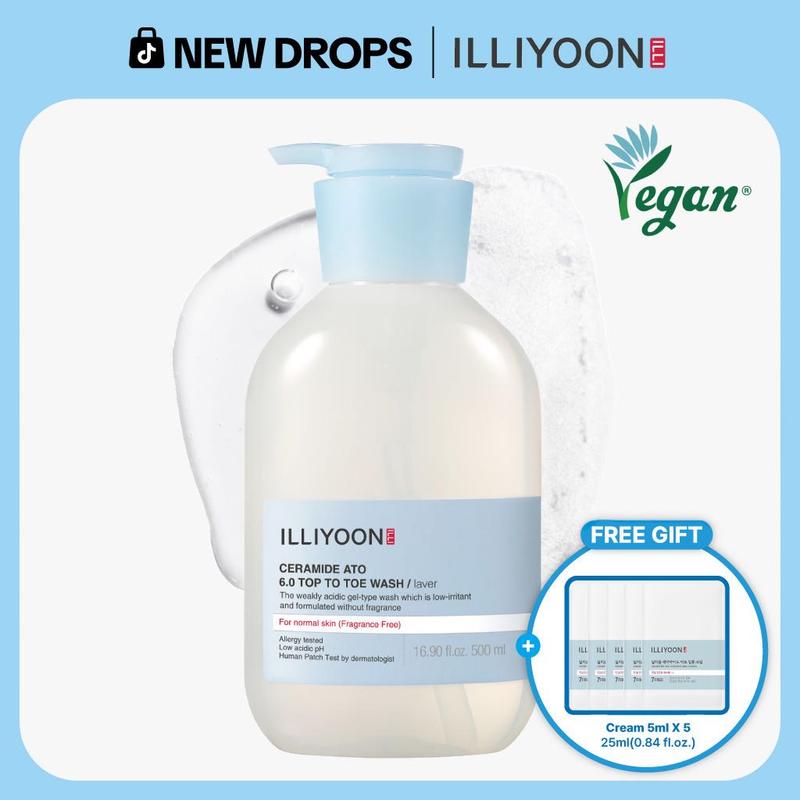 [ILLIYOON][New Drops] 3-In-1 Ceramide Ato 6.0 Top to Toe Wash(Shampoo+Face+Body) - Mild Cleanser for Baby body, 16.9 fl oz (500ml) summervibe
