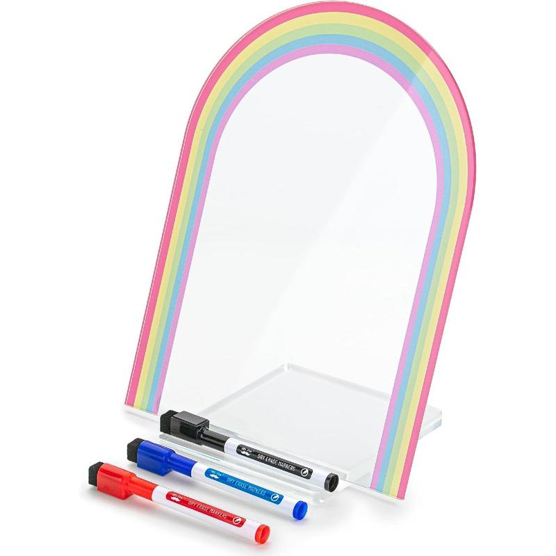 Mr. Pen- Clear Acrylic Board with Stand, 11.8" x 9", 3 Markers, Rainbow Theme