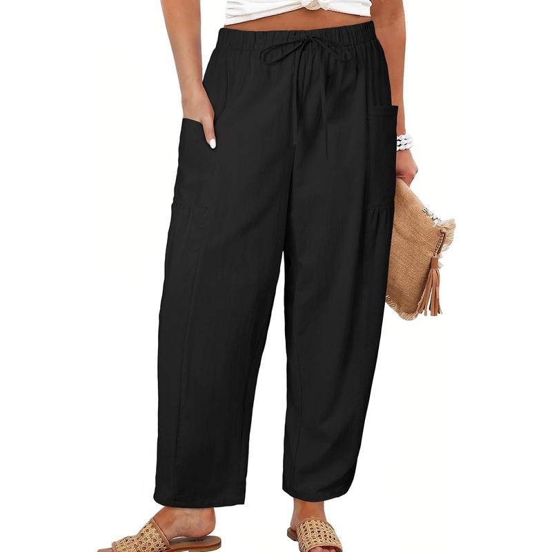 Eytino Womens Plus Size Wide Leg Pants Elastic Waist Drawstring Casual Palazzo Pants Cotton Lounge Trouser with Pockets(1X-5X)