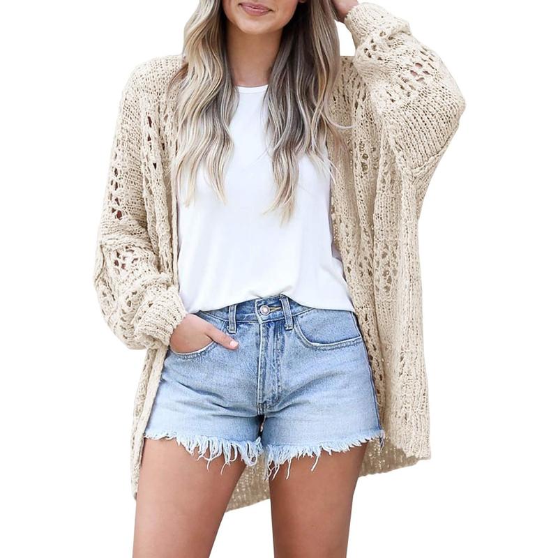 Saodimallsu Women's Knit Cardigan - Long Sleeve Boho Oversized Minimalist Solid Color Open Front Spring Sweaters, Beach Crochet Knitwear Outwear