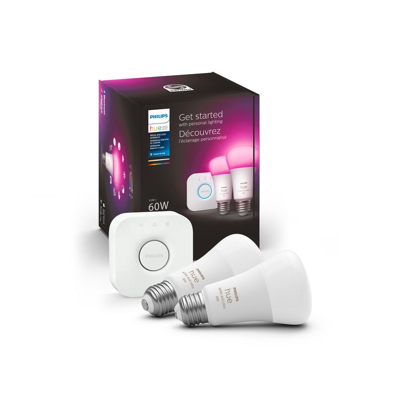 Hue White and Color Ambiance Starter Kit - 2 E26 Smart Light Bulbs, 60W Dimmable Colorful Adaptable Smart Lighting Energy Saving Light Bulbs